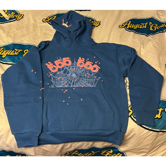 Sp5der Angel Number Hoodie Blue